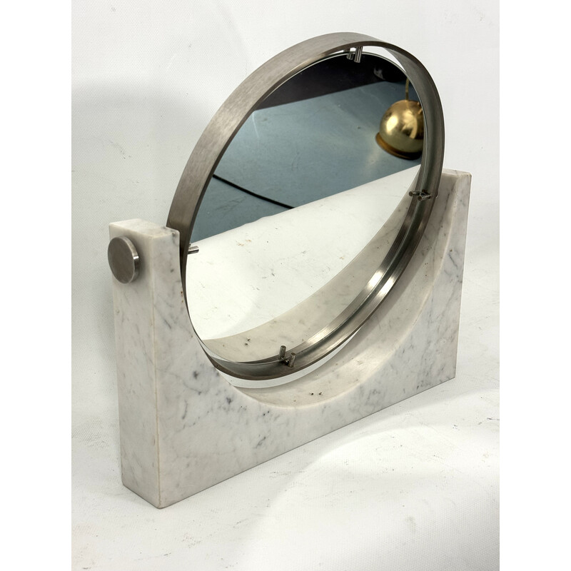 Vintage Carrara marmeren make-up spiegel van Angelo Mangiarotti, Italië 1960