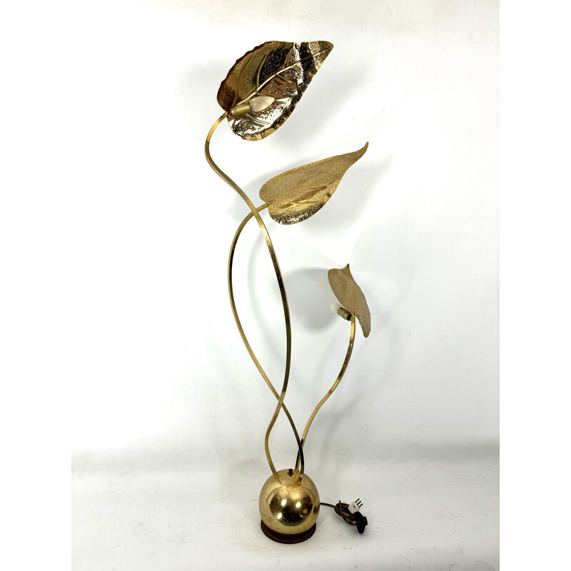 Vintage 3-arm brass floor lamp by Tommaso Barbi, Italy 1970