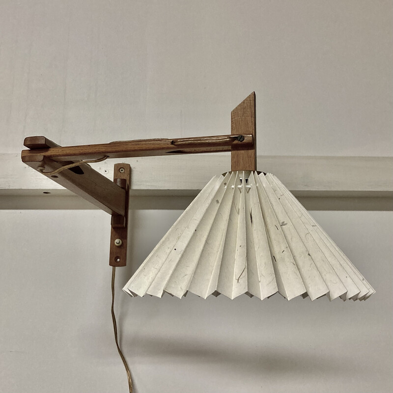 Vintage modular wall lamp in oak and paper, 1950