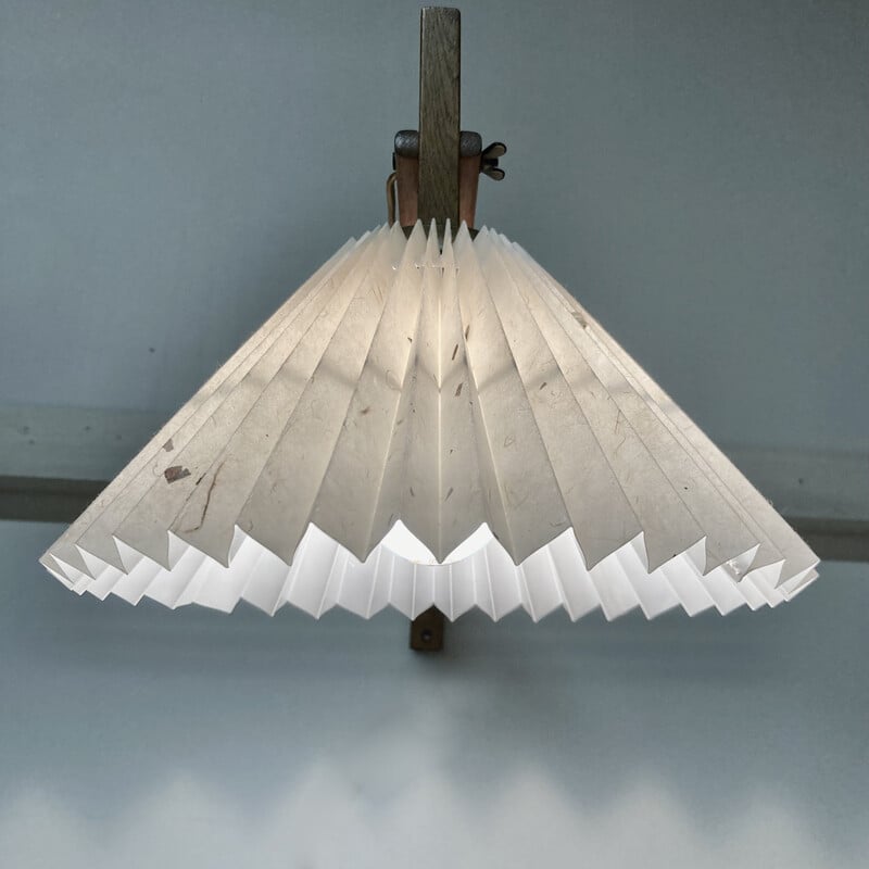 Vintage modular wall lamp in oak and paper, 1950
