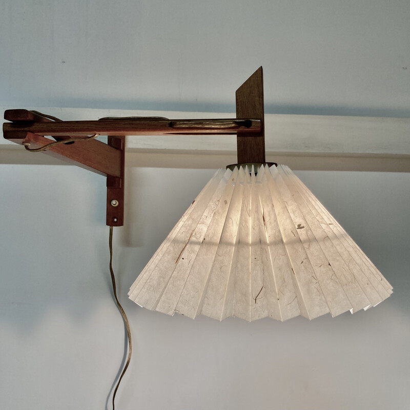 Vintage modular wall lamp in oak and paper, 1950