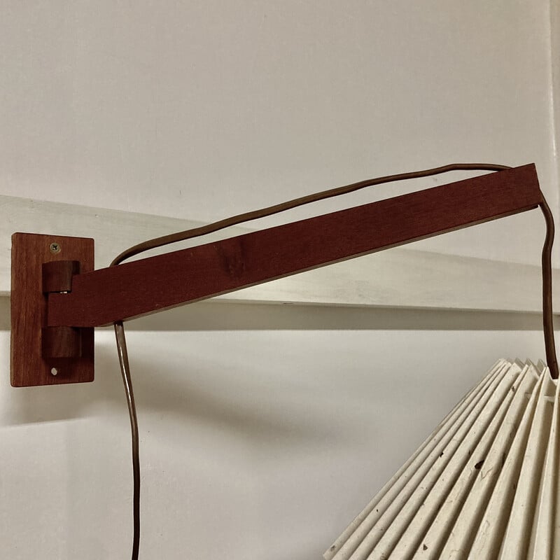 Vintage modular wall lamp in teak and paper, 1950
