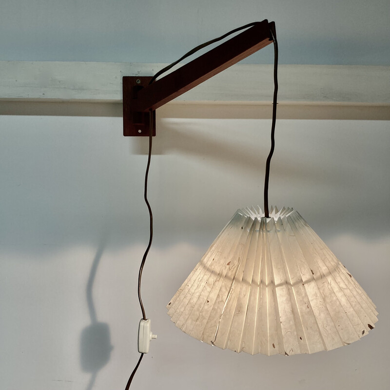 Vintage modular wall lamp in teak and paper, 1950