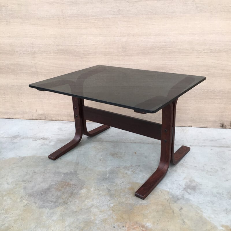 Smoked glass & bend plywood night table - 1960s