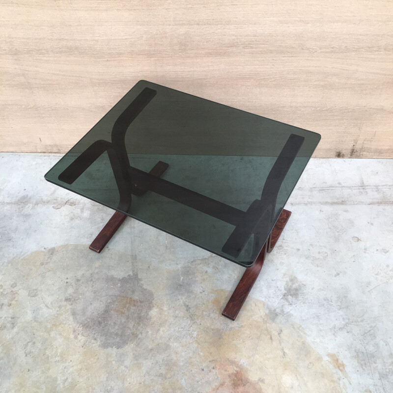 Smoked glass & bend plywood night table - 1960s
