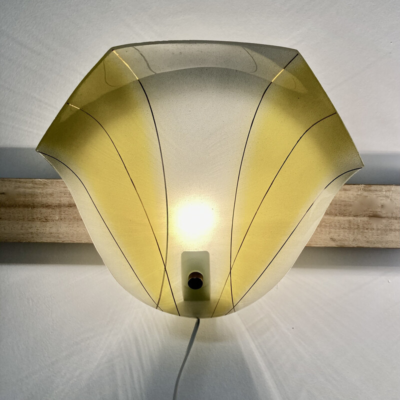 Vintage yellow glass and metal wall lamp, 1950