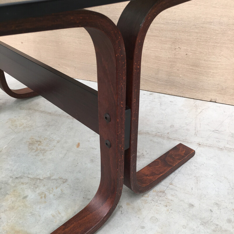 Smoked glass & bend plywood night table - 1960s