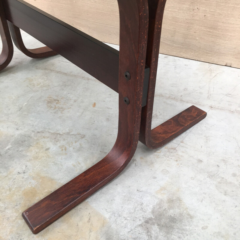 Smoked glass & bend plywood night table - 1960s