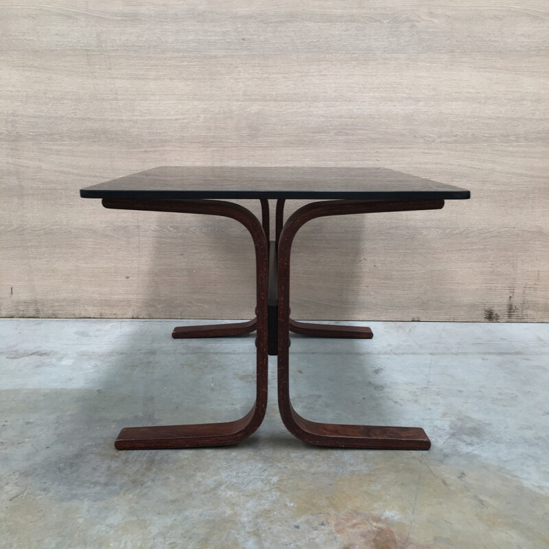 Smoked glass & bend plywood night table - 1960s