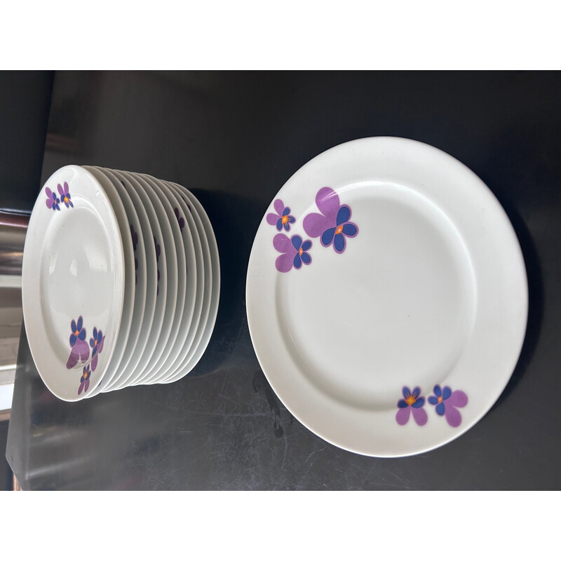 12 vintage porcelain plates with flower decoration for Heinrich, 1970
