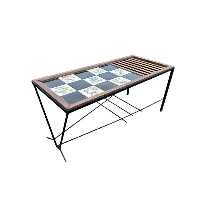 Vintage coffee table in wood and wrought iron, 1950