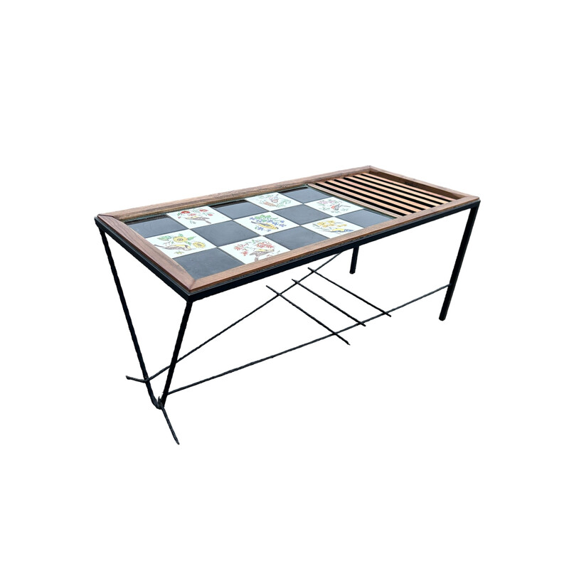 Vintage coffee table in wood and wrought iron, 1950