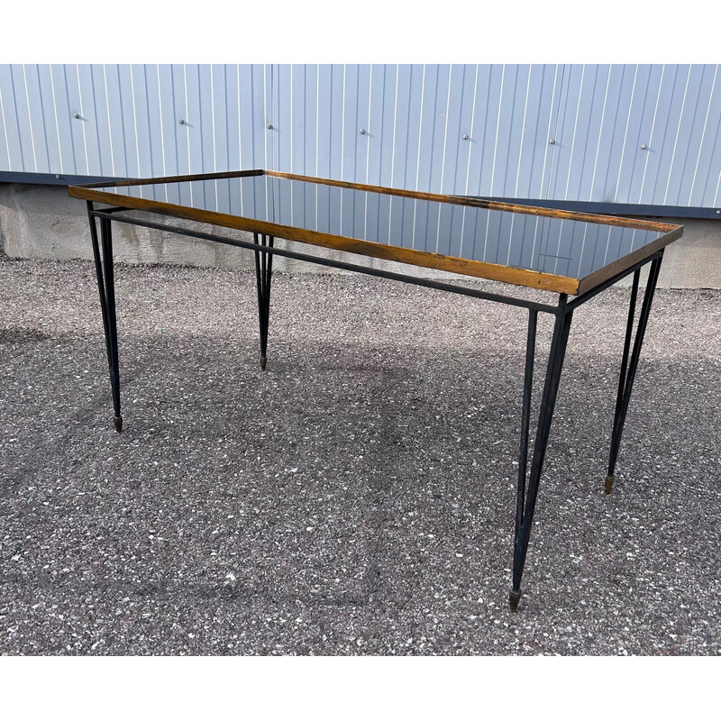 Vintage wrought iron and opaline glass coffee table, 1950