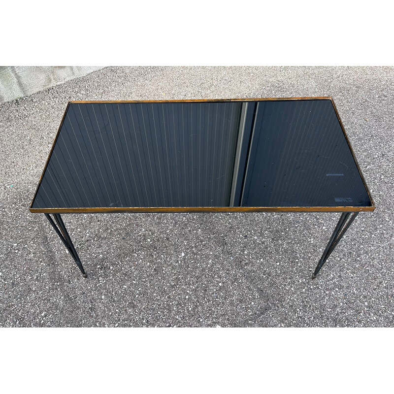 Vintage wrought iron and opaline glass coffee table, 1950