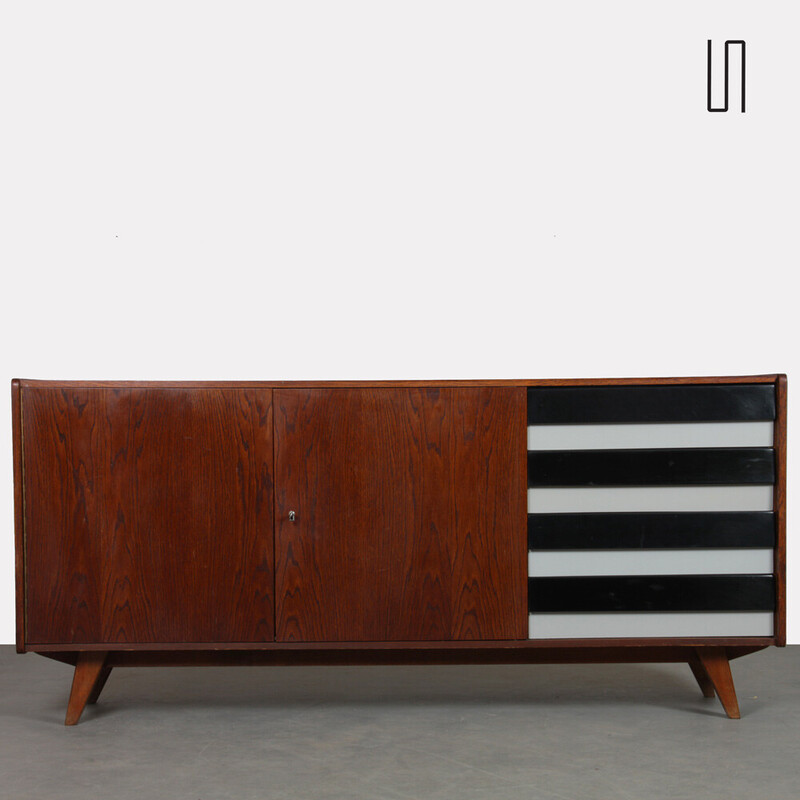 Vintage sideboard model U-460 in stained oak by Jiroutek for Interier Praha, Czechoslovakia 1960