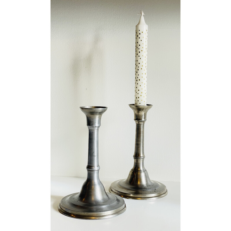 Paar Vintage-Kerzenhalter aus Zinn