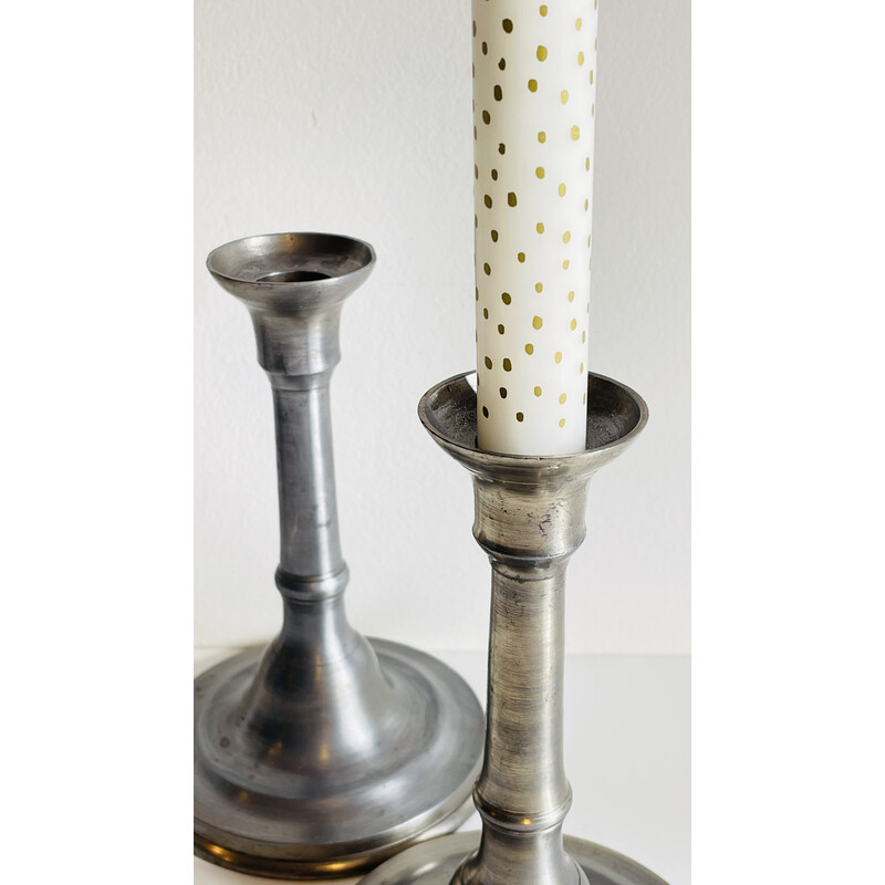 Pair of vintage pewter candlesticks