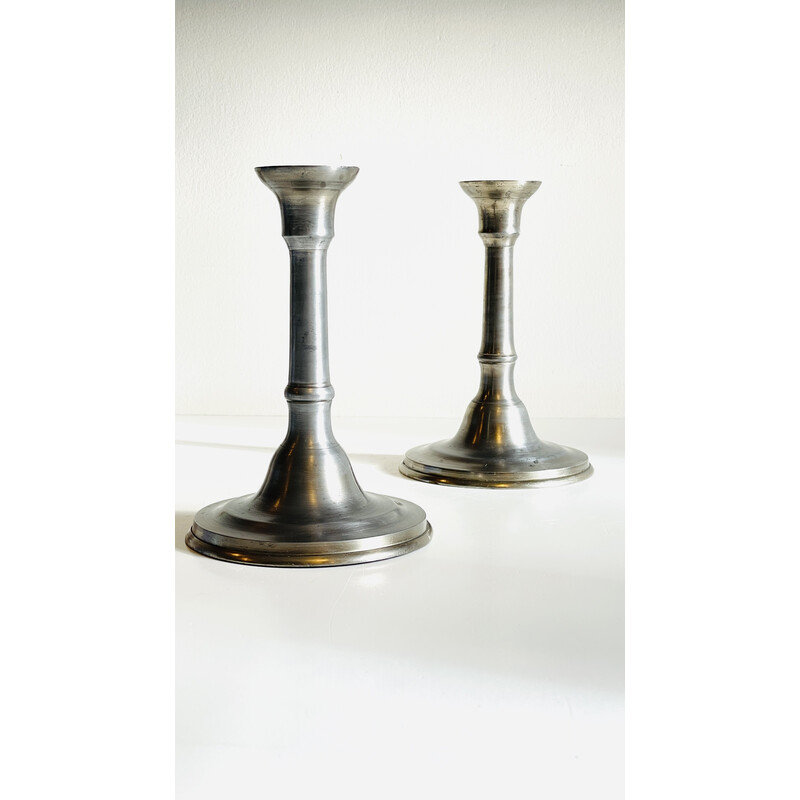 Pair of vintage pewter candlesticks