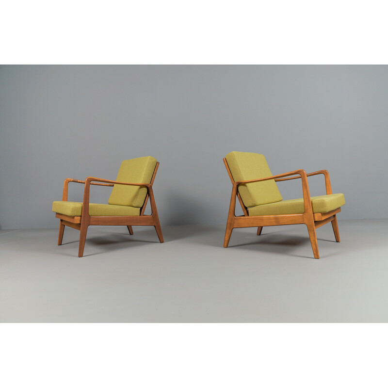 Pair of vintage adjustable armchairs in green fabric, 1960