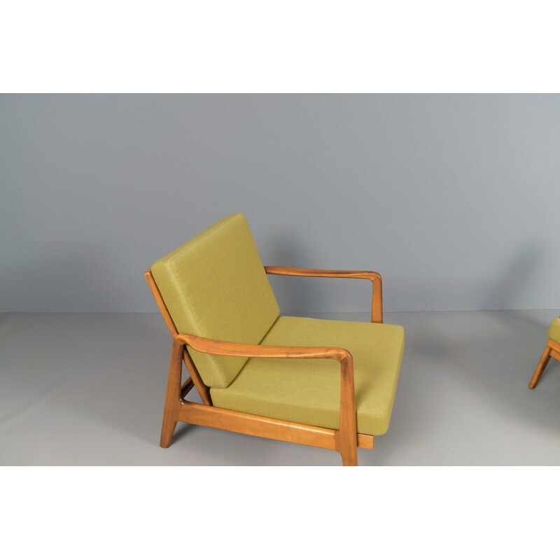 Pair of vintage adjustable armchairs in green fabric, 1960