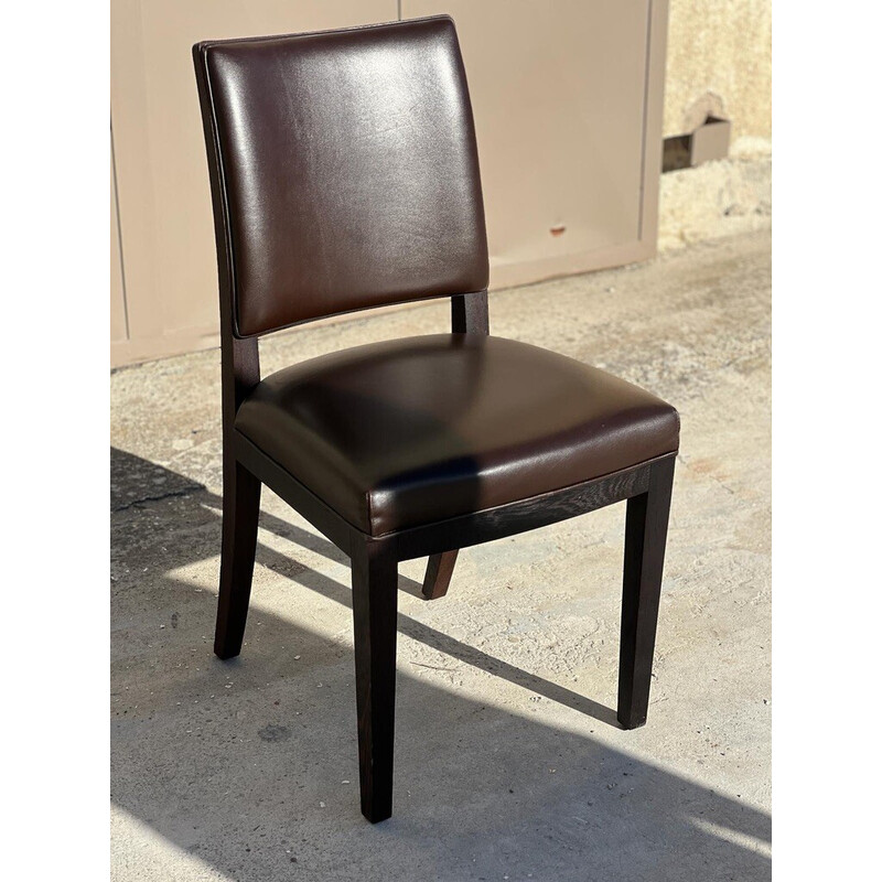 Set of 8 vintage "Calypso" dining chairs in oak and brown leather by Antonio Citterio for Maxalto