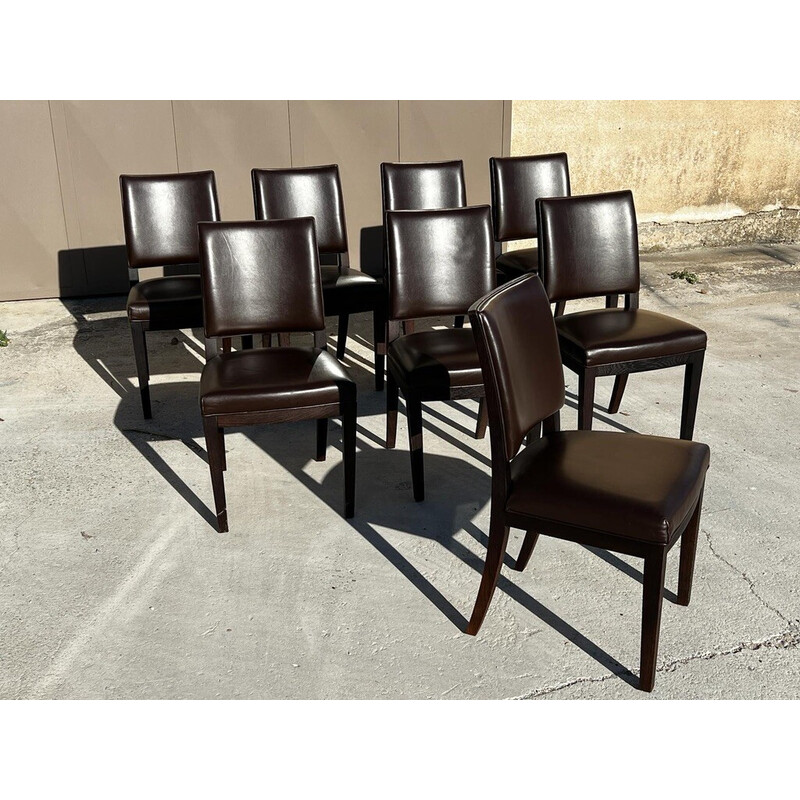 Set of 8 vintage "Calypso" dining chairs in oak and brown leather by Antonio Citterio for Maxalto