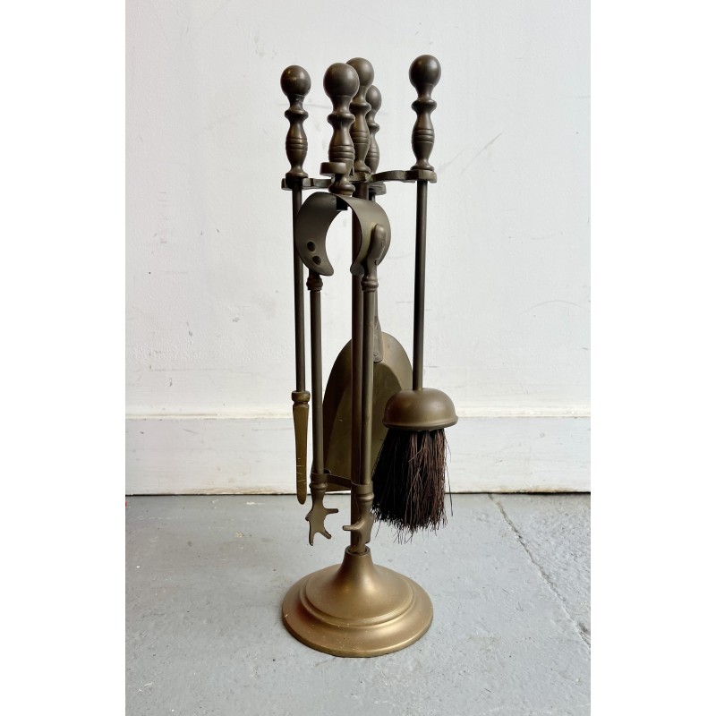 Vintage brass fireplace companion set