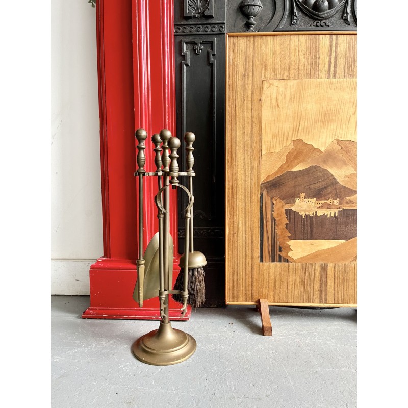 Vintage brass fireplace companion set