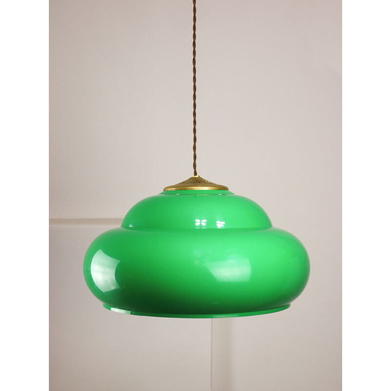 Vintage green billiard table lamp in brass and plastic, Italy