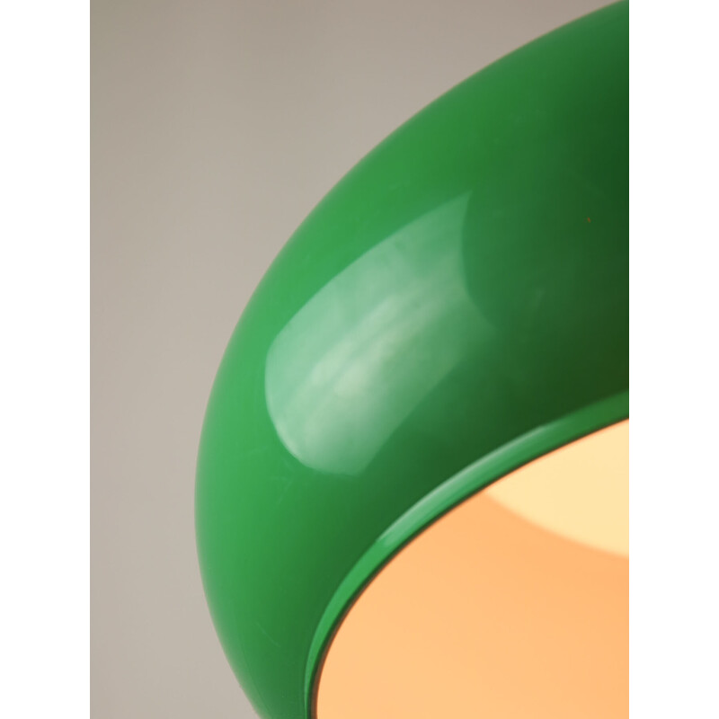 Lampada da tavolo vintage da biliardo verde in ottone e plastica, Italia