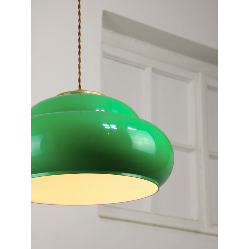 Vintage green billiard table lamp in brass and plastic, Italy