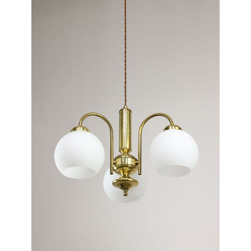 Vintage chandelier in brass and opaline glass, Italy