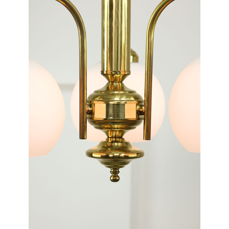 Vintage chandelier in brass and opaline glass, Italy