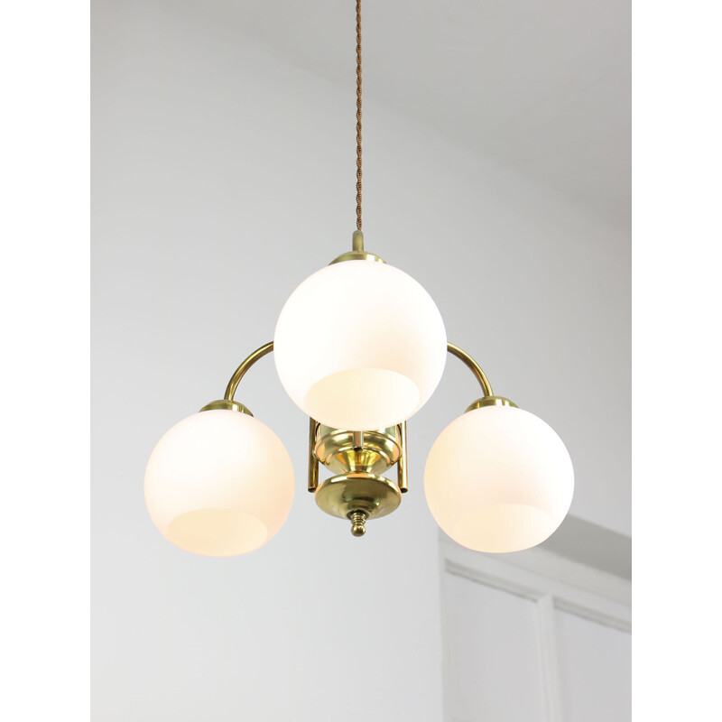 Vintage chandelier in brass and opaline glass, Italy