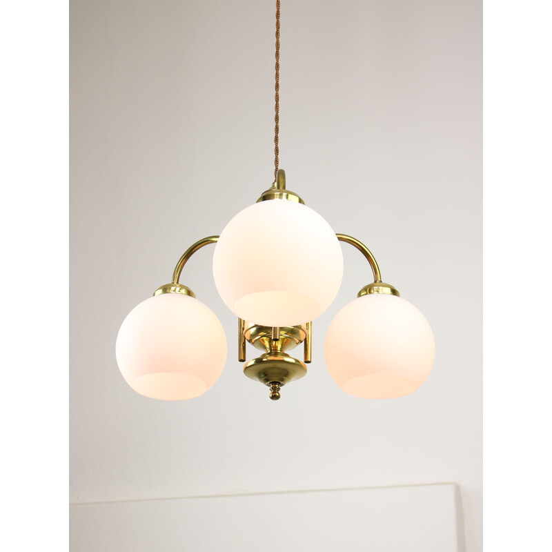 Vintage chandelier in brass and opaline glass, Italy