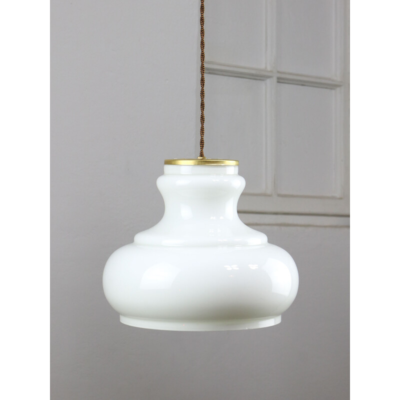 Vintage pendant lamp in brass and opaline glass, Italy