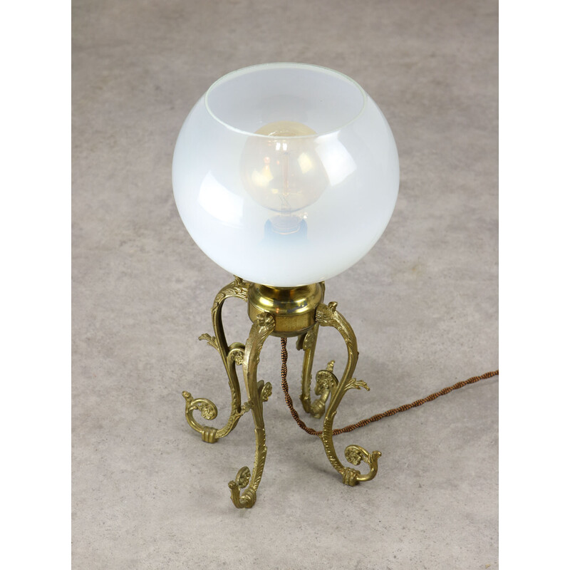 Lampe de table vintage en laiton et verre, Italie