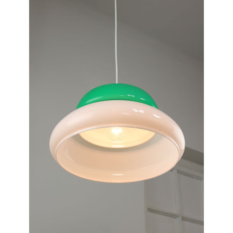 Vintage Space Age ceiling lamp in white and green acrylic glass, Italy 1970