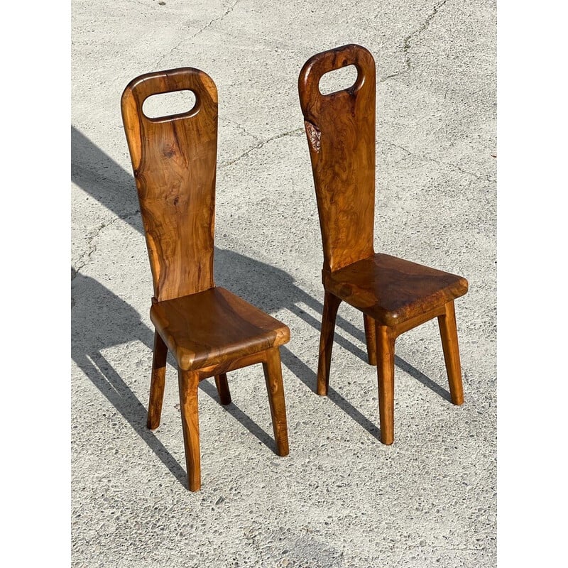 Set of 6 vintage chairs in solid olive wood for La Maison Skela, France 1960