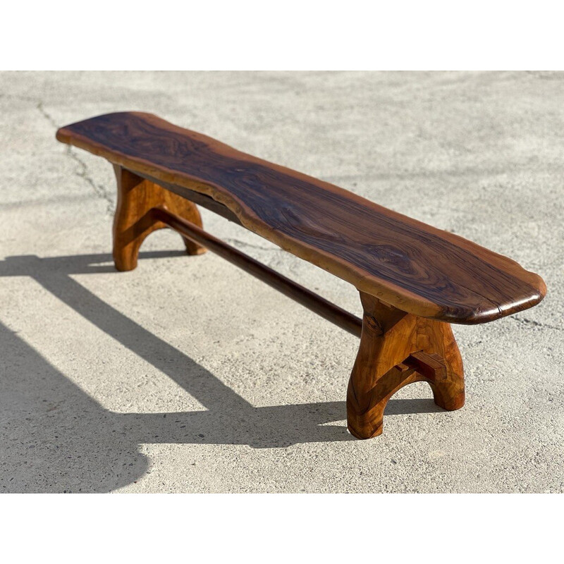 Vintage sculptural bench in solid olive wood for La Maison Skela, France 1960