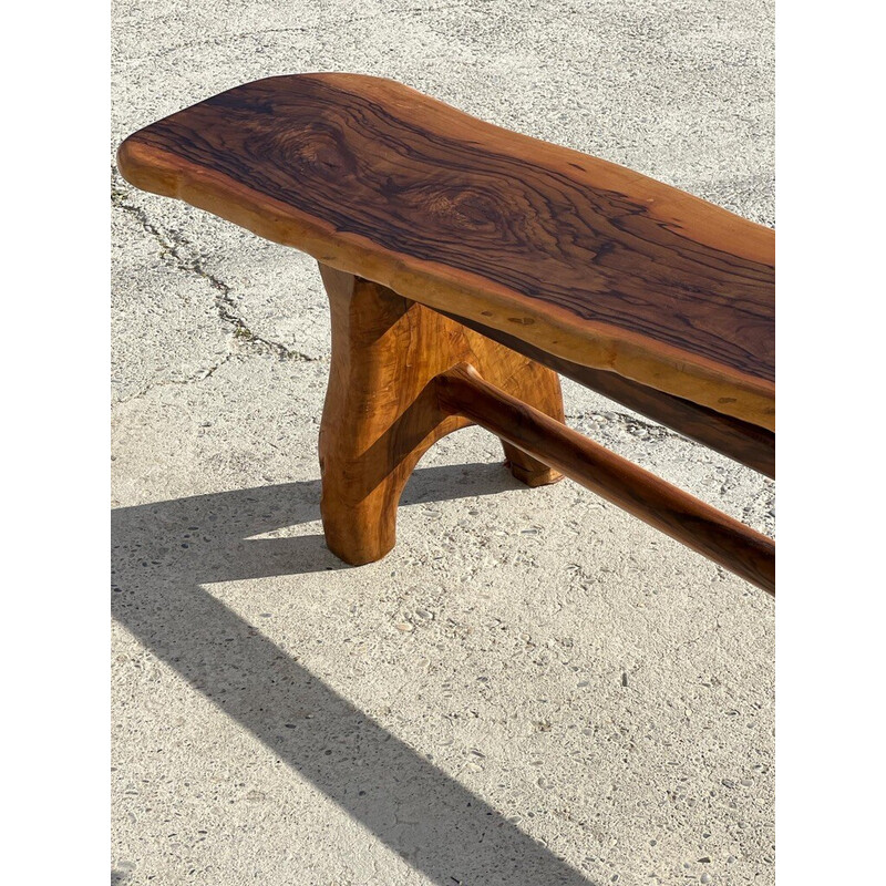 Vintage sculptural bench in solid olive wood for La Maison Skela, France 1960