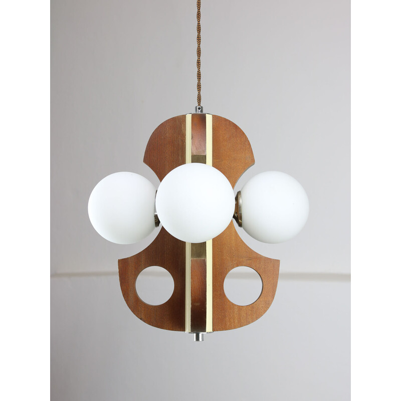 Vintage chrome and opaline glass chandelier, 1960