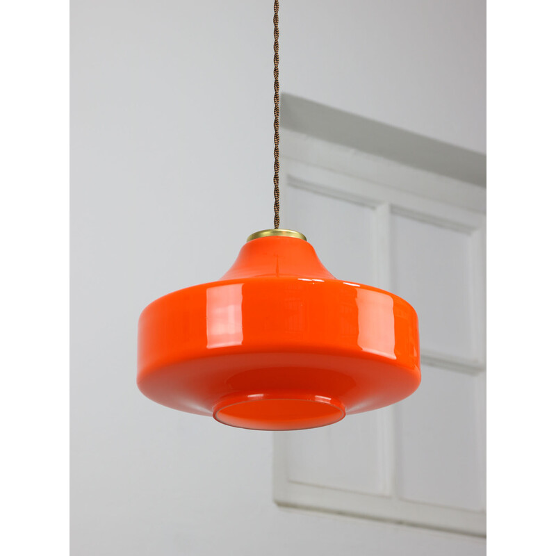 Suspension vintage en verre orange et laiton, Italie