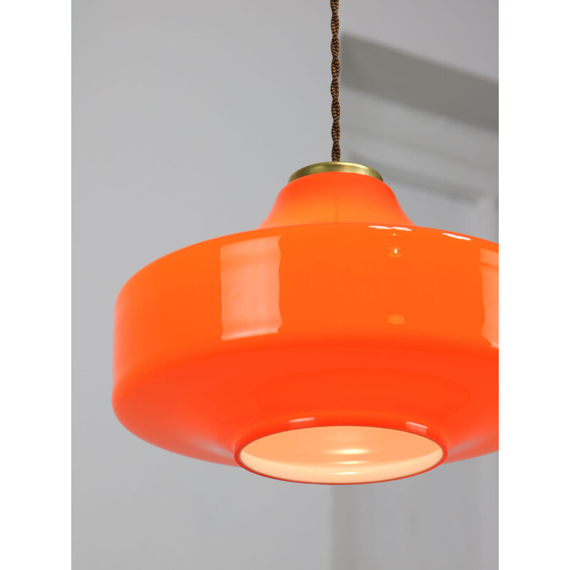 Vintage pendant lamp in orange glass and brass, Italy