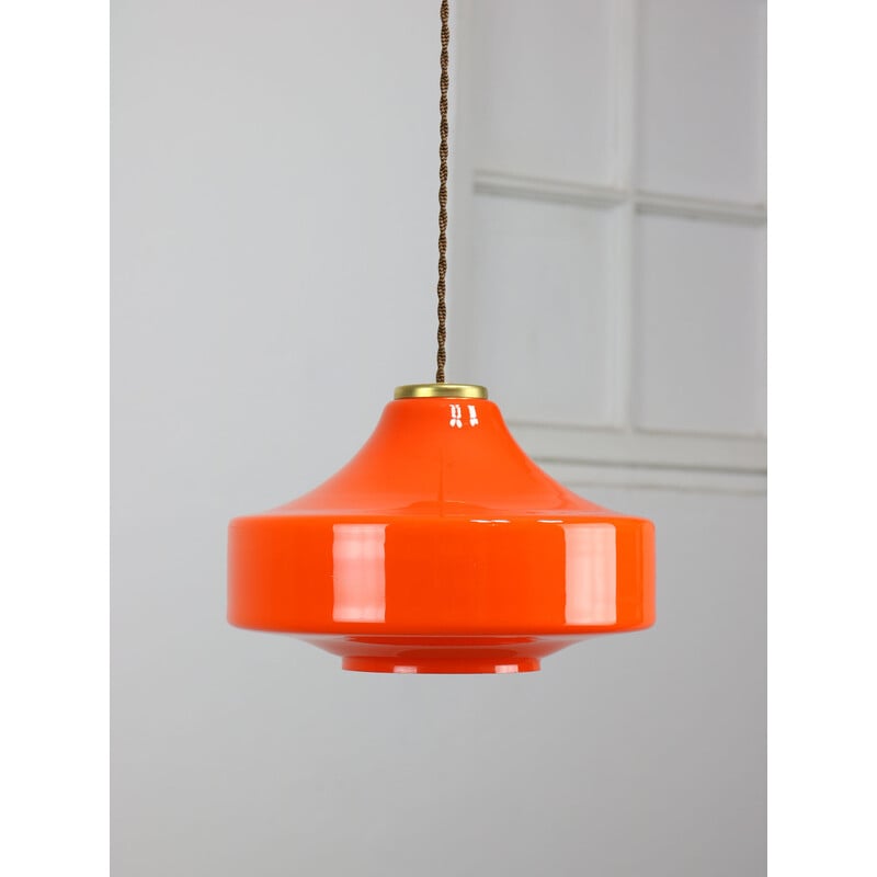 Suspension vintage en verre orange et laiton, Italie