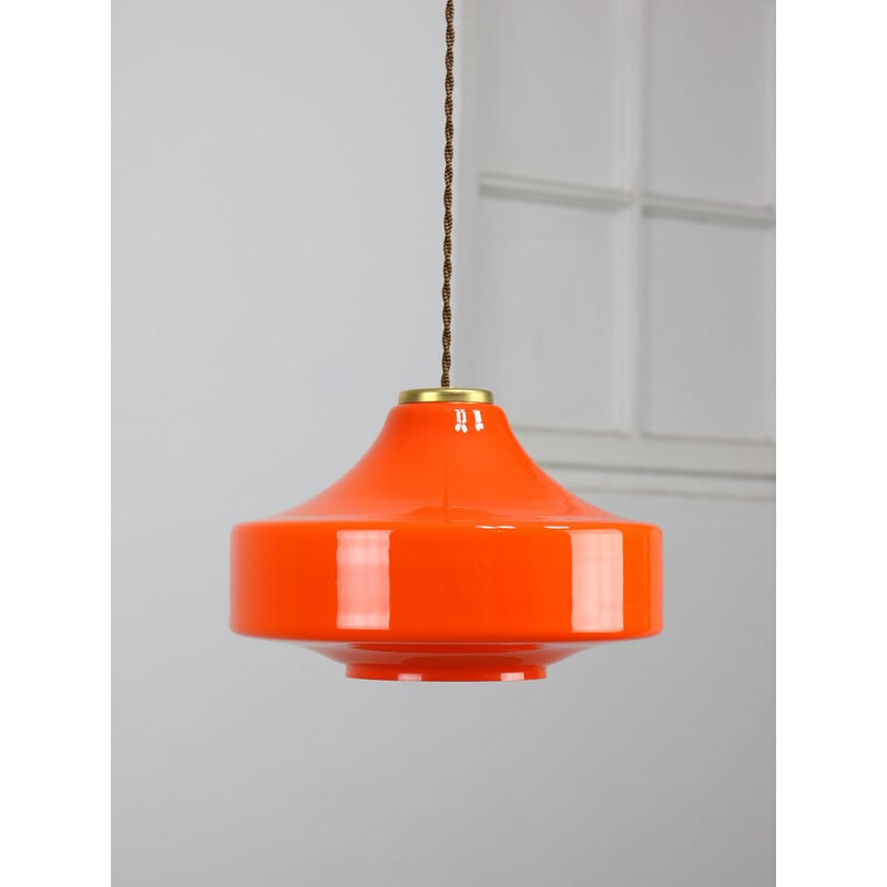 Vintage hanglamp van oranje glas en messing, Italië