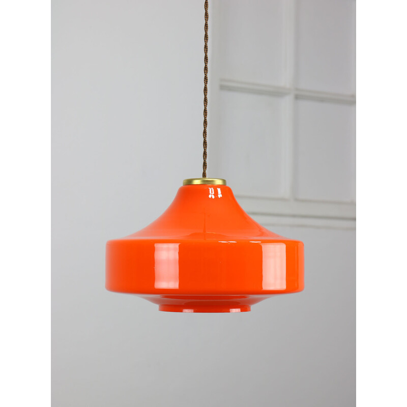 Vintage pendant lamp in orange glass and brass, Italy