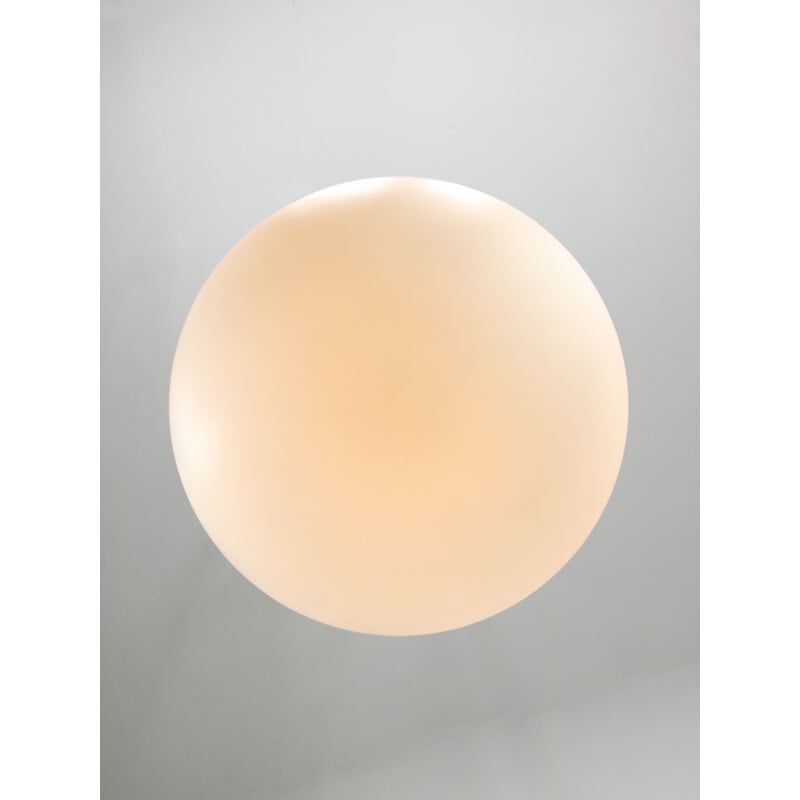 Vintage Sphere pendant lamp in opaline glass and brass, Italy