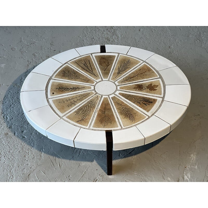 Vintage Kyoto model coffee table in ceramic and Vallauris oak by Roger Capron, 1960