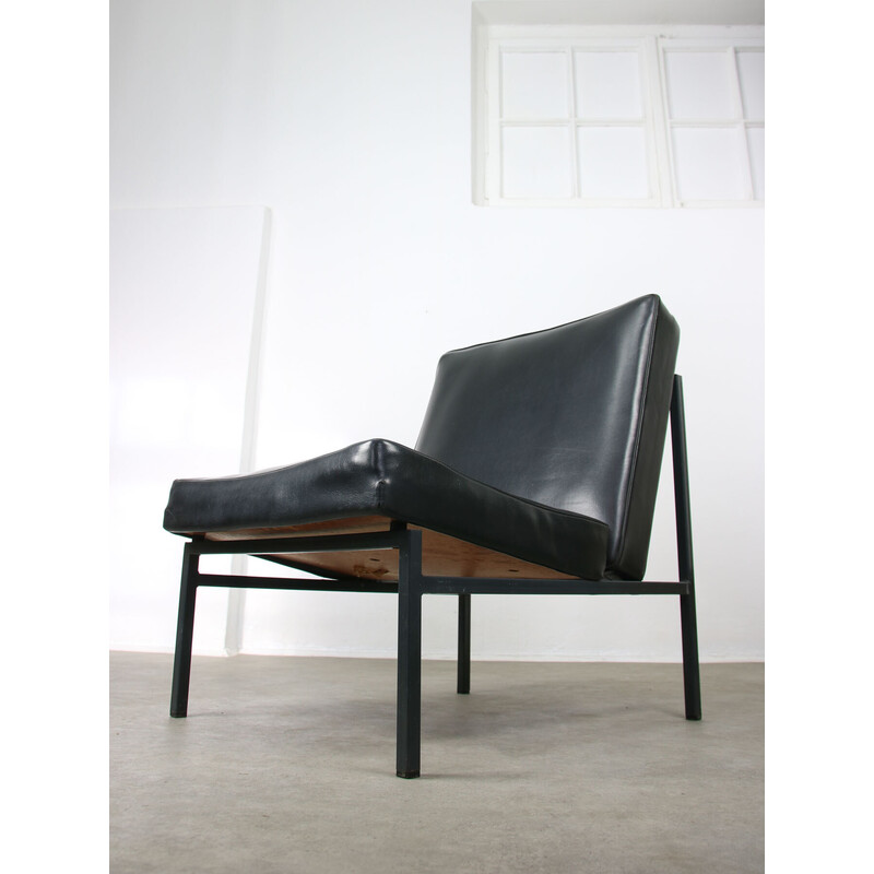 Vintage Bauhaus armchair in black faux leather, 1960